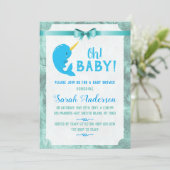 Invitation Bébé mignon Baby shower Narwhal (Debout devant)