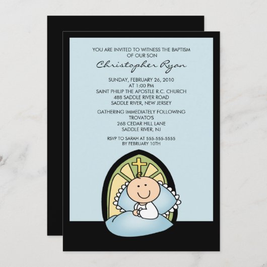 Invitation Bébé mignon Baptême Baptême Baptême Baptême Baptêm (Devant / Derrière)