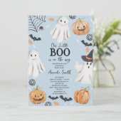 Invitation Bébé mignon Bleu Halloween Petit Baby shower Boo (Debout devant)