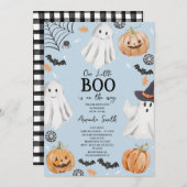 Invitation Bébé mignon Bleu Halloween Petit Baby shower Boo (Devant / Derrière)