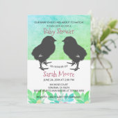 Invitation Bébé mignon Bleu Vert Baby shower Twins (Debout devant)