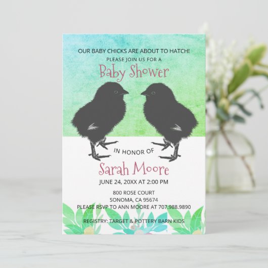 Invitation Bébé mignon Bleu Vert Baby shower Twins (Debout devant)