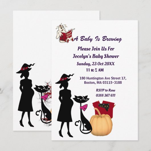 Invitation Bébé mignon brasse sorcière Baby shower Fantôme de (Devant / Derrière)