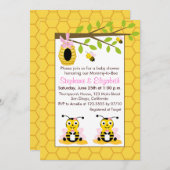 Invitation Bébé mignon Bumblebee Baby shower Twin Gir (Devant / Derrière)
