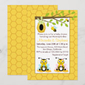 Invitation Bébé mignon Bumblebee Twin Girls Baby shower garço (Devant / Derrière)