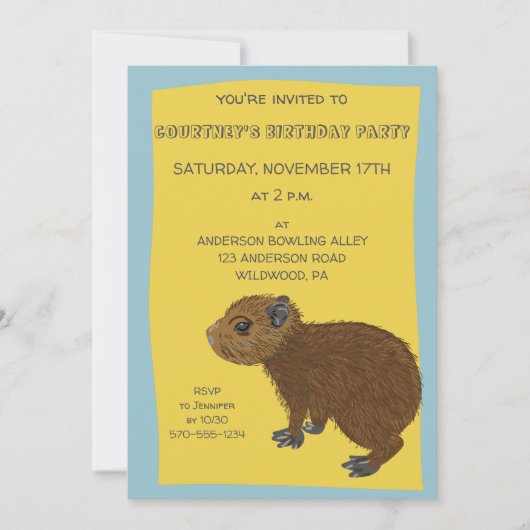 Invitation Bébé mignon Capybara fête d'illustration (Devant)