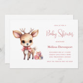 Invitation Bébé mignon cerf avec Baby shower de présentation (Devant / Derrière)