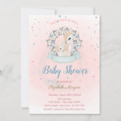 Invitation Bébé mignon cerf, Etoiles bleu Rose Baby shower (Devant)