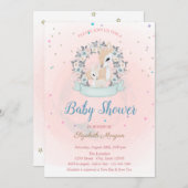Invitation Bébé mignon cerf, Etoiles bleu Rose Baby shower (Devant / Derrière)