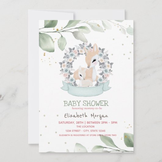 Invitation Bébé mignon Cerfs Étoiles Baby shower Feuille (Devant)