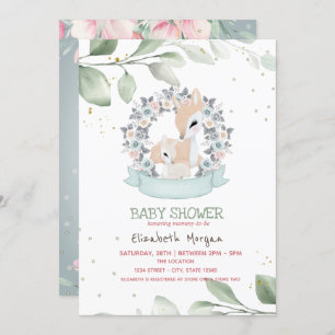 Invitation Bébé mignon Cerfs Étoiles Baby shower Feuille