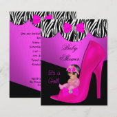 Invitation Bébé mignon chaussure bébé rose chaud noir (Devant / Derrière)