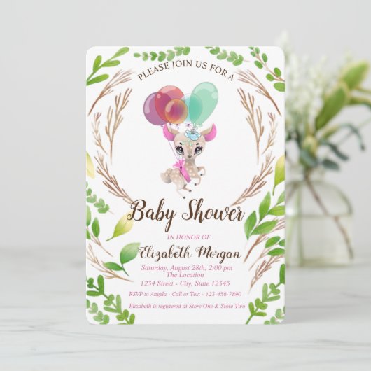 Invitation Bébé mignon Cher, Balais, Feuille (Debout devant)