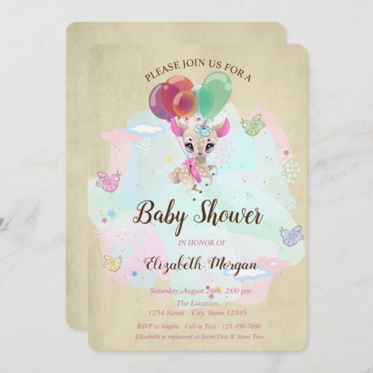 Invitation Bébé mignon Cher, Ballons, Baby shower papillon (Devant / Derrière)