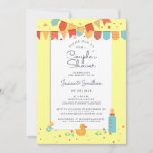 Invitation Bébé mignon Couples Douche Jaune Rouge Turquoise B (Devant)