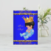 Invitation Bébé mignon couronne prince bleu or garçon 4 (Debout devant)