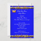 Invitation Bébé mignon couronne prince bleu or garçon 4 (Dos)