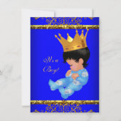 Invitation Bébé mignon couronne prince bleu or garçon 4 (Devant)