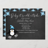 Invitation Bébé mignon de pingouin Il fait froid à l'extérieu (Devant / Derrière)