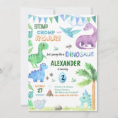 Invitation Bébé mignon Dino Dinosaur Jungle Bleu Anniversaire (Devant)