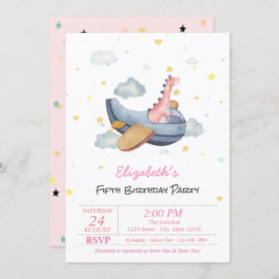 Invitation Bébé mignon Dino étoiles avion Anniversaire