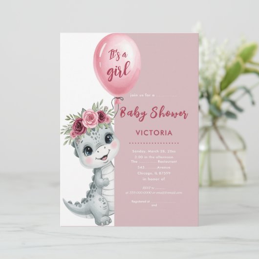 Invitation Bébé mignon Dino plat (Debout devant)