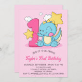 Invitation Bébé mignon Dinosaur 1er Anniversaire Fête Invitat (Devant / Derrière)