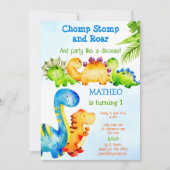 Invitation Bébé mignon dinosaures fête d'anniversaire enfant (Devant)