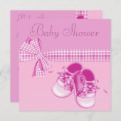 Invitation Bébé mignon Douche Douche rose Chaussures et ruban (Devant / Derrière)