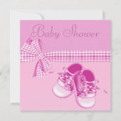 Invitation Bébé mignon Douche Douche rose Chaussures et ruban (Devant)