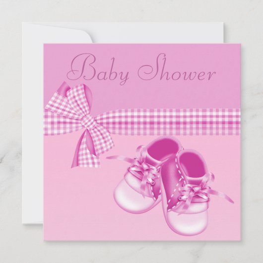 Invitation Bébé mignon Douche Douche rose Chaussures et ruban (Devant)