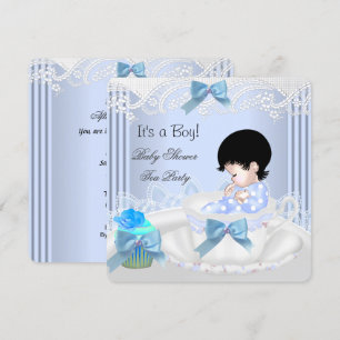 Invitation Bébé mignon douche garçon bleu bébé tasse à thé