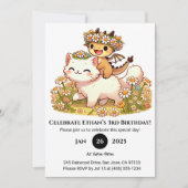 Invitation Bébé mignon Dragon équitation Chat blanc Anniversa (Devant)