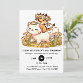 Invitation Bébé mignon Dragon équitation Chat blanc Anniversa (Debout devant)