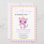 Invitation Bébé mignon Dragon Pink Stripes Anniversaire (Devant)