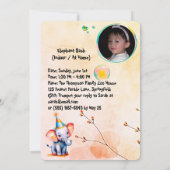 Invitation Bébé mignon Eléphant 1er anniversaire Coeurs flora (Dos)