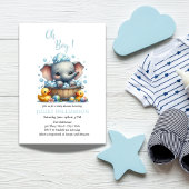 Invitation Bébé mignon Eléphant Aquarelle bulles Baby shower