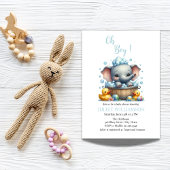 Invitation Bébé mignon Eléphant Aquarelle bulles Baby shower