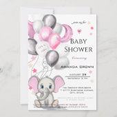 Invitation Bébé mignon éléphant avec ballons Baby shower fill (Devant)