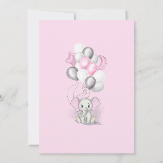 Invitation Bébé mignon éléphant avec ballons Baby shower fill (Dos)