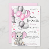 Invitation Bébé mignon éléphant avec ballons Baby shower fill (Devant / Derrière)