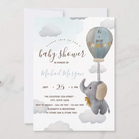 Invitation Bébé mignon Eléphant Baby shower à rayures de ball (Devant)