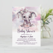 Invitation Bébé mignon Eléphant Baby shower fille (Debout devant)