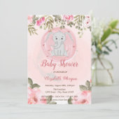 Invitation Bébé mignon Eléphant, Baby shower Floral (Debout devant)