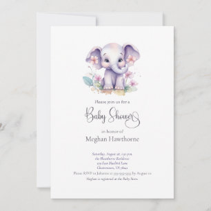 Invitation Bébé mignon Eléphant Baby shower floral