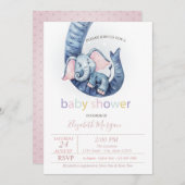 Invitation Bébé mignon Eléphant Baby shower Pois (Devant / Derrière)