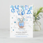 Invitation Bébé mignon Eléphant Ballons Panier Baby shower ga (Debout devant)