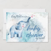 Invitation Bébé mignon Eléphant Bleu Aquarelle Douche Par Cou (Devant)