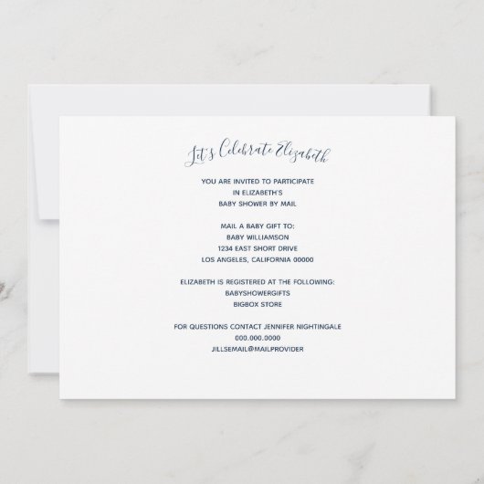 Invitation Bébé mignon Eléphant Bleu Aquarelle Douche Par Cou (Dos)