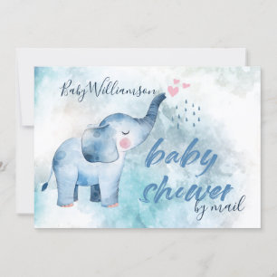Invitation Bébé mignon Eléphant Bleu Aquarelle Douche Par Cou